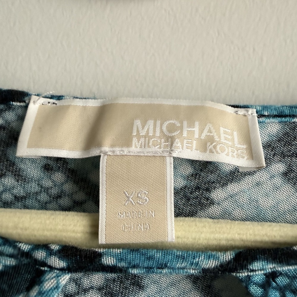MICHAEL KORS Y2K Snake Animal Print Top XS Keyhole Blue Stretch Festival Safari - Picture 7 of 7